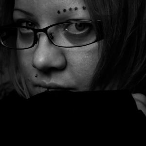 Grainy back and white self-portrait photograph